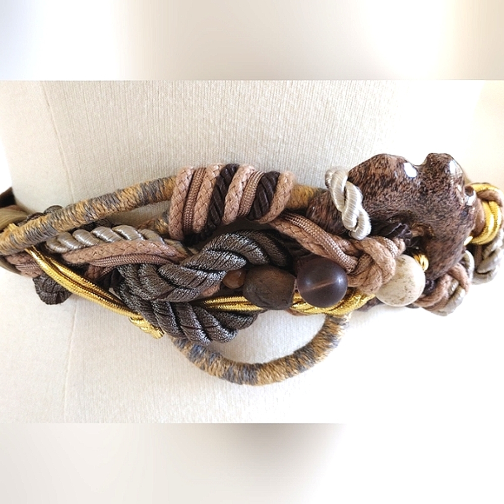 80s Carolyn Tanner Designs Beaded Braided Rope Wide Adjustable Belt